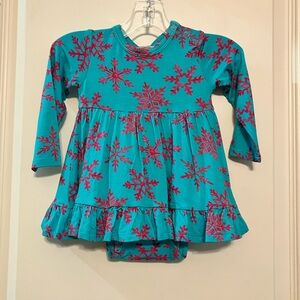 Posh Peanut Turquoise Aqua Dress with Redish Pink Snowflake Pattern